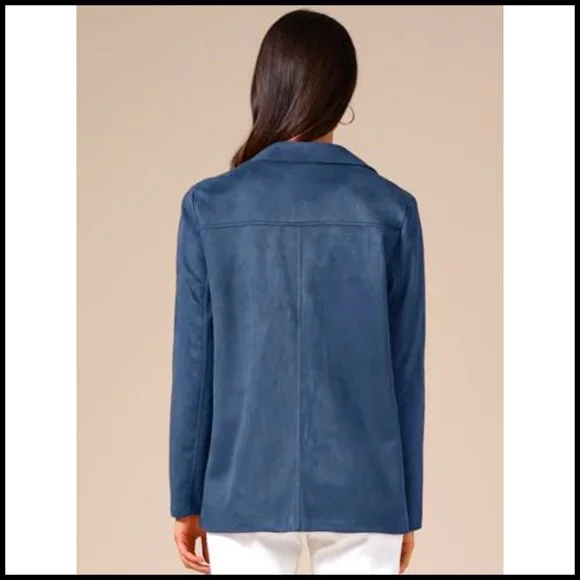 Faux Suede Blazer Lapel Open Front Long Sleeve Business Casual Office Jacket